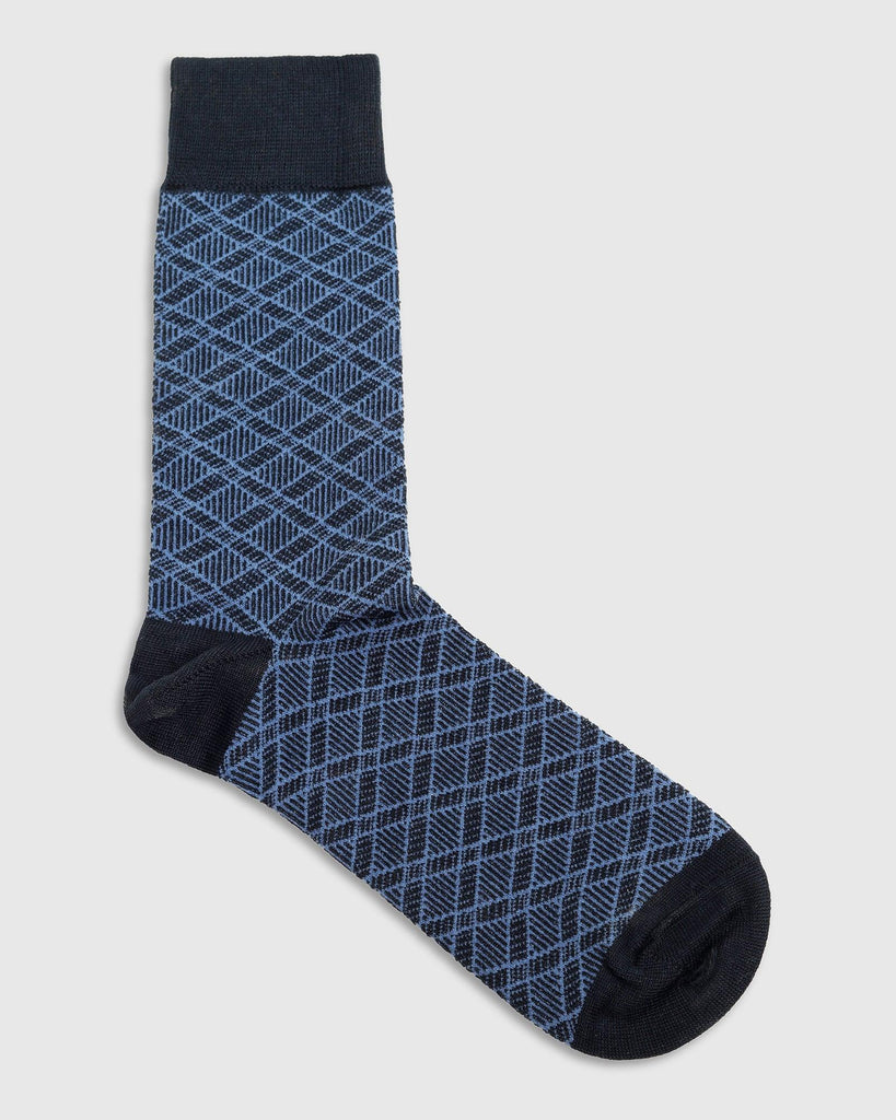 Cotton Navy Check Socks - Saffron