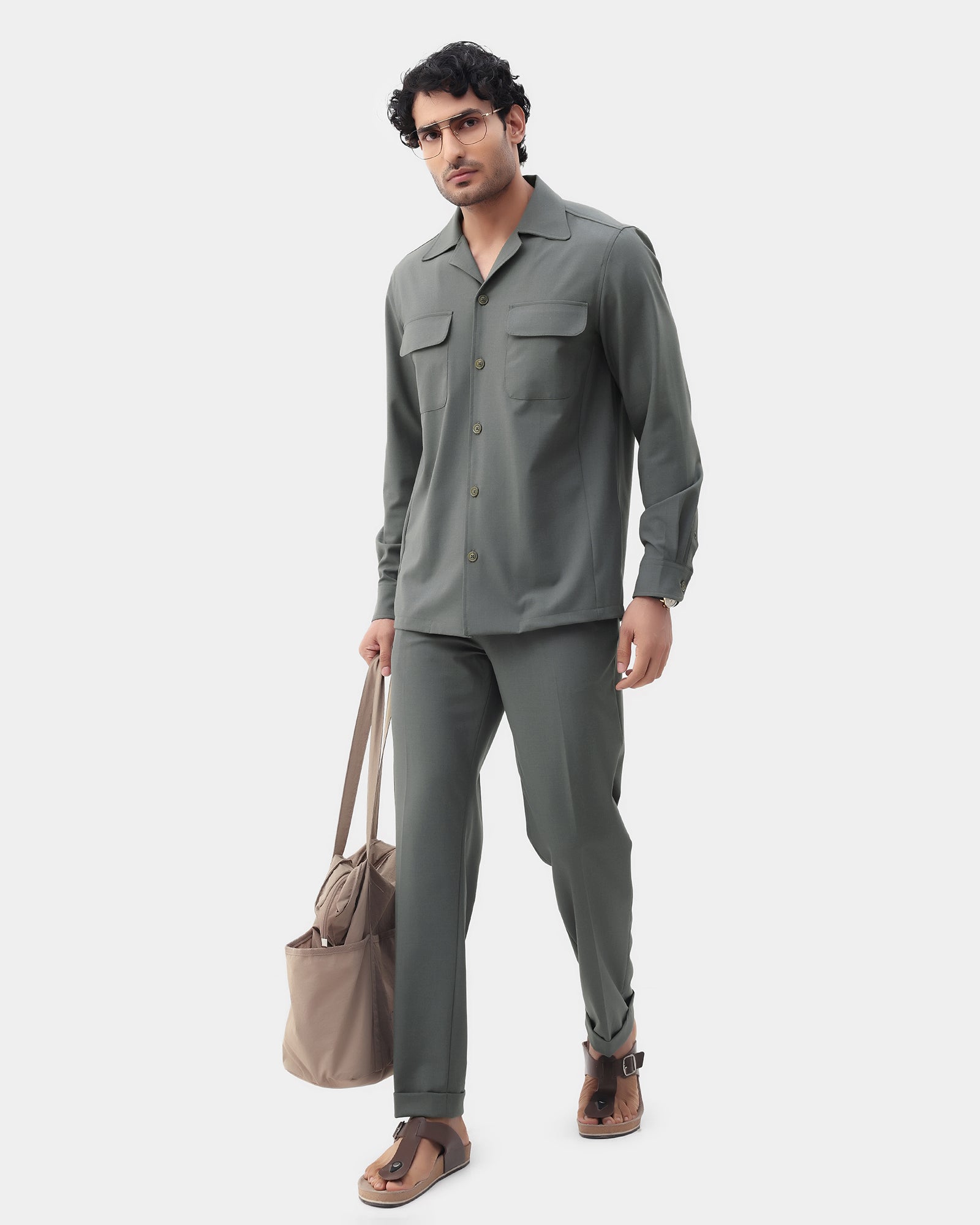 Olive Two Piece Textured Suit - Konfet