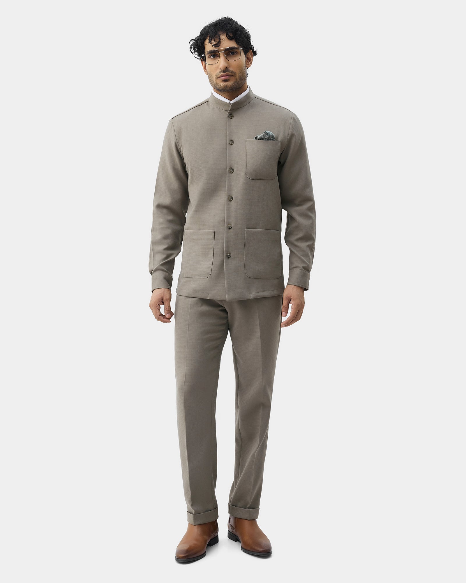 Olive Two Piece Textured Suit - Ketor