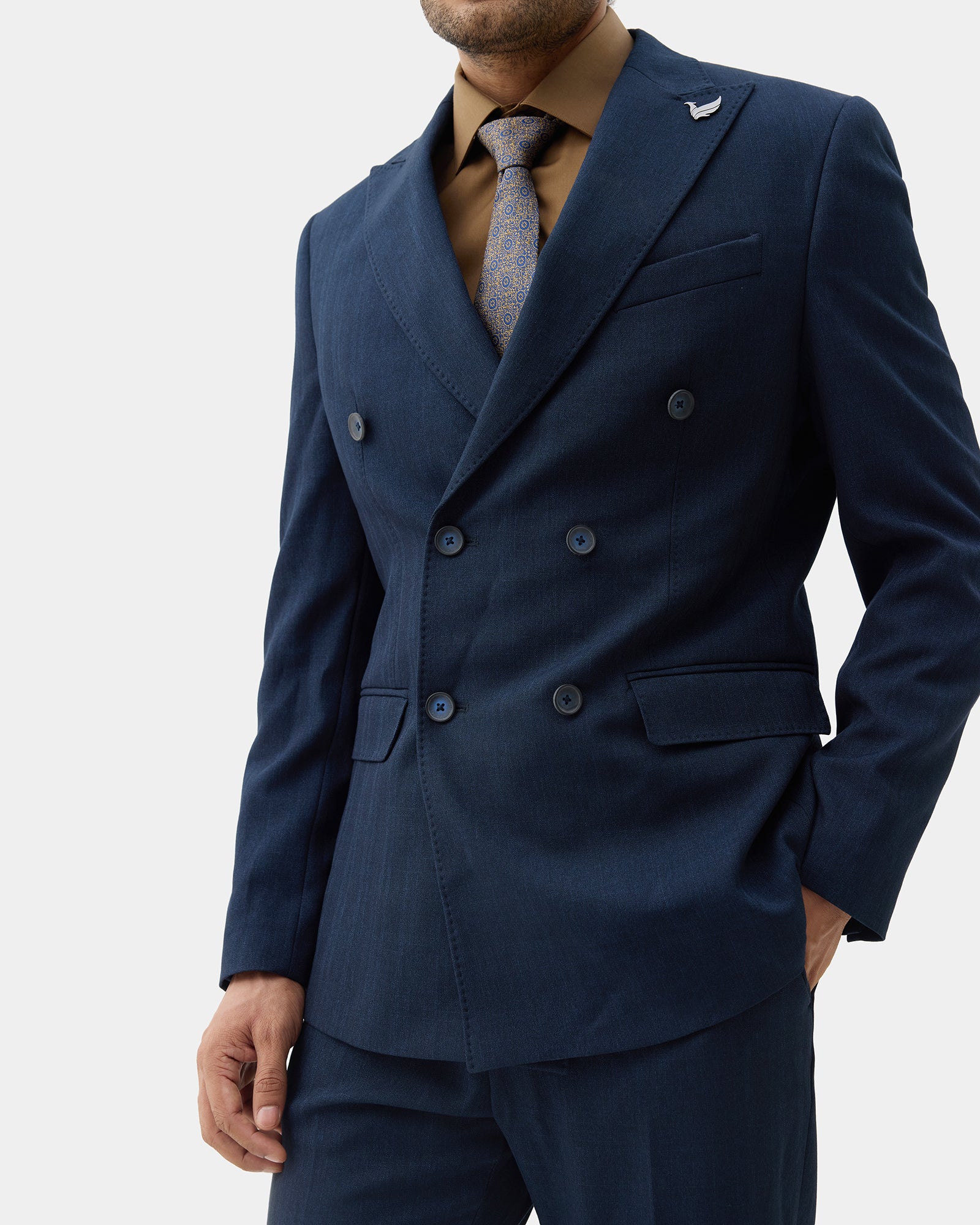 Blue Two Piece Textured Suit - Fenzo