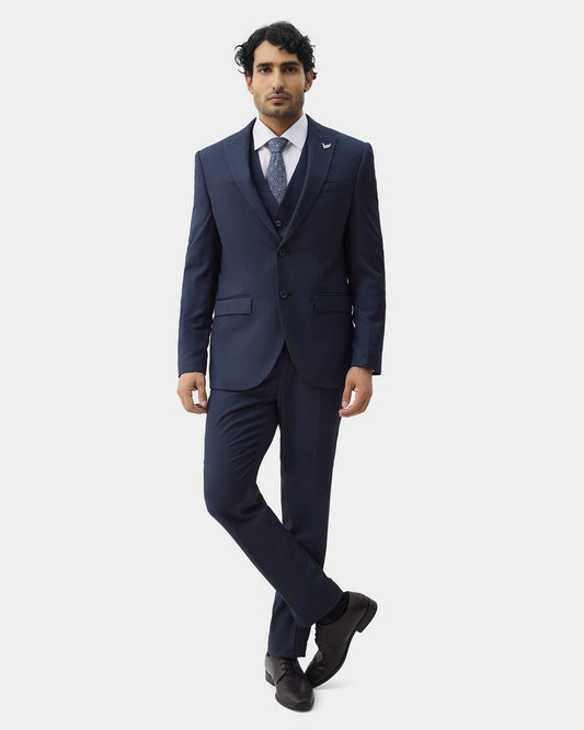 Navy Three Piece Textured Suit - Hiver