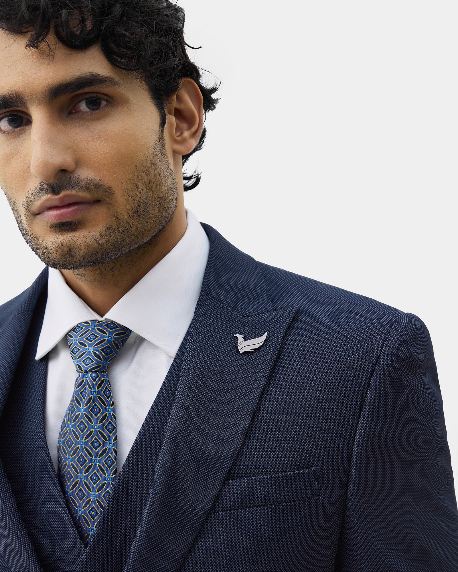 Navy Three Piece Textured Suit - Hiver