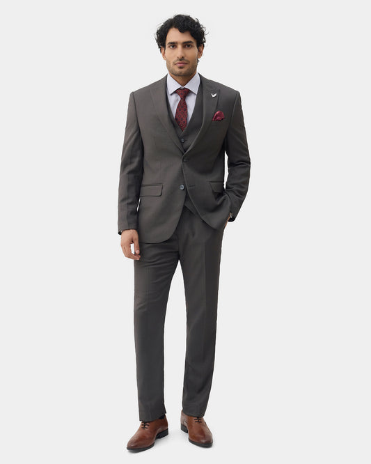 Charcoal Three Piece Textured Suit - Hiver