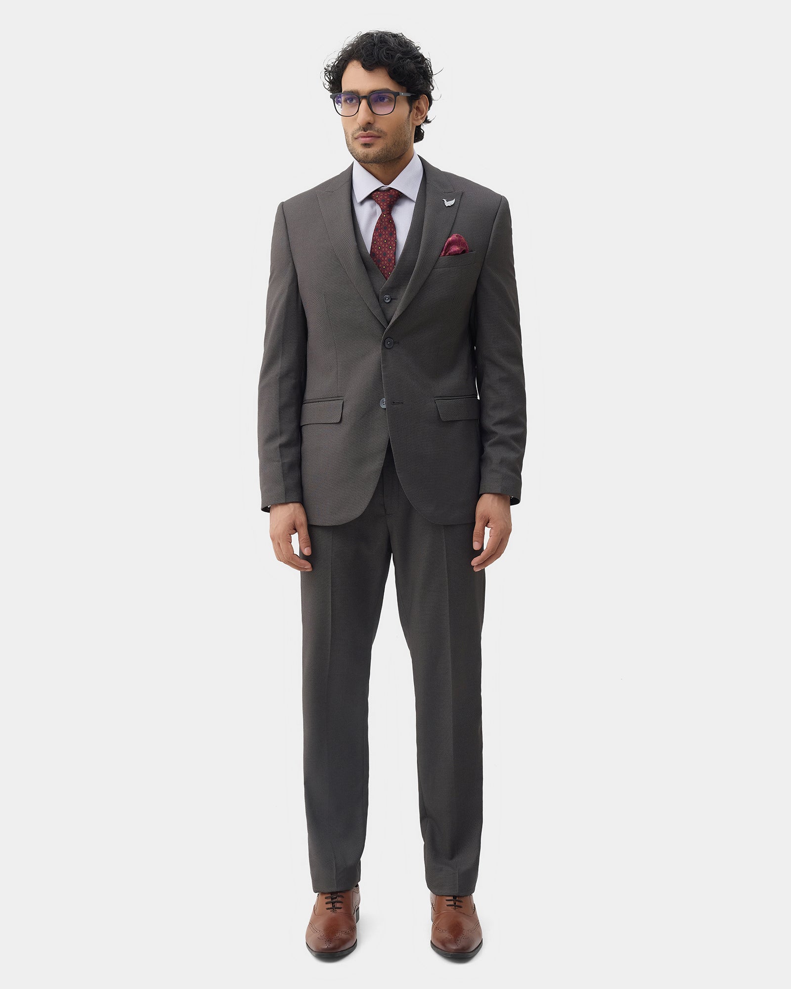 Charcoal Three Piece Textured Suit - Hiver