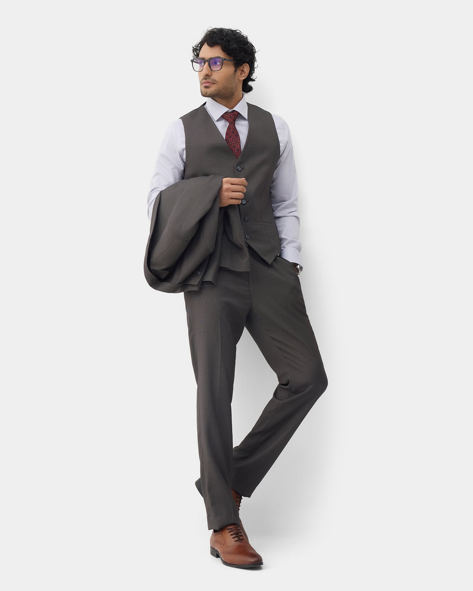 Charcoal Three Piece Textured Suit - Hiver