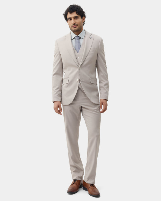 Beige Three Piece Textured Suit - Amster