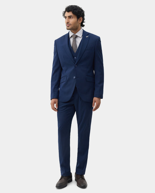 Navy Three Piece Textured Suit - Amster