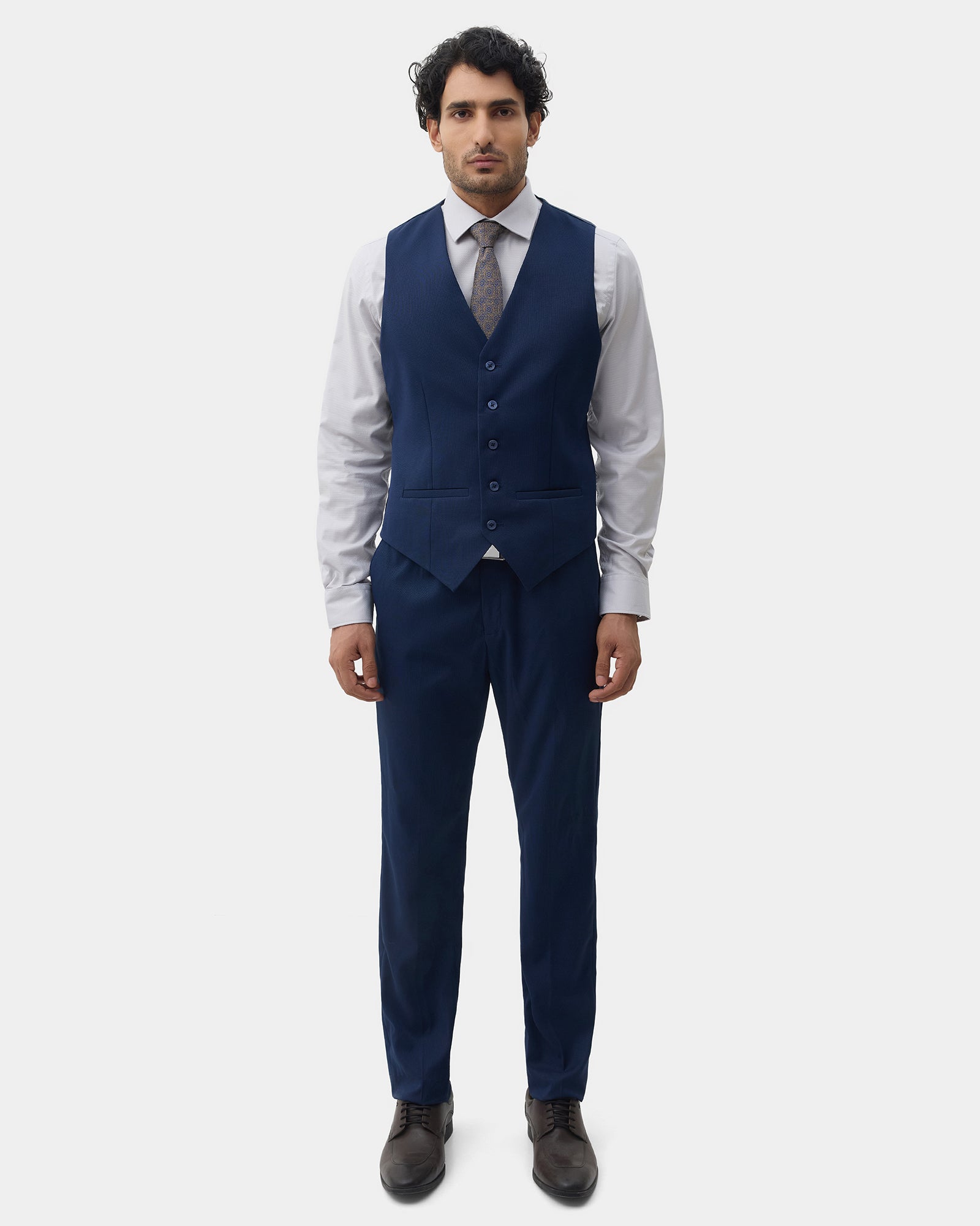 Navy Three Piece Textured Suit - Amster