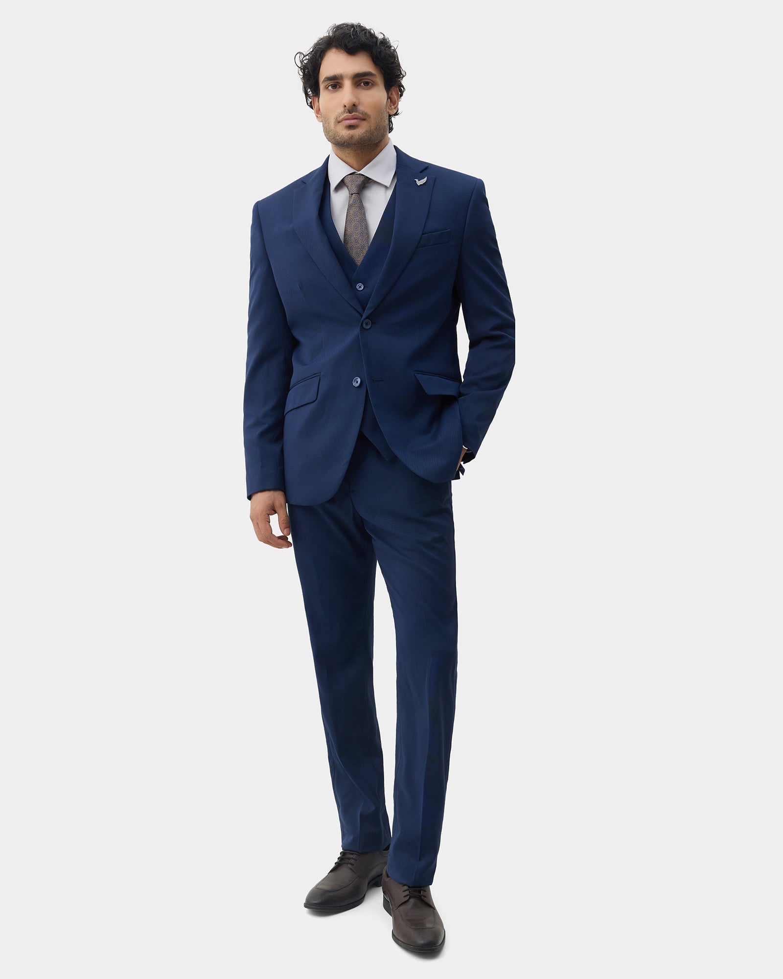 Navy Three Piece Textured Suit - Amster