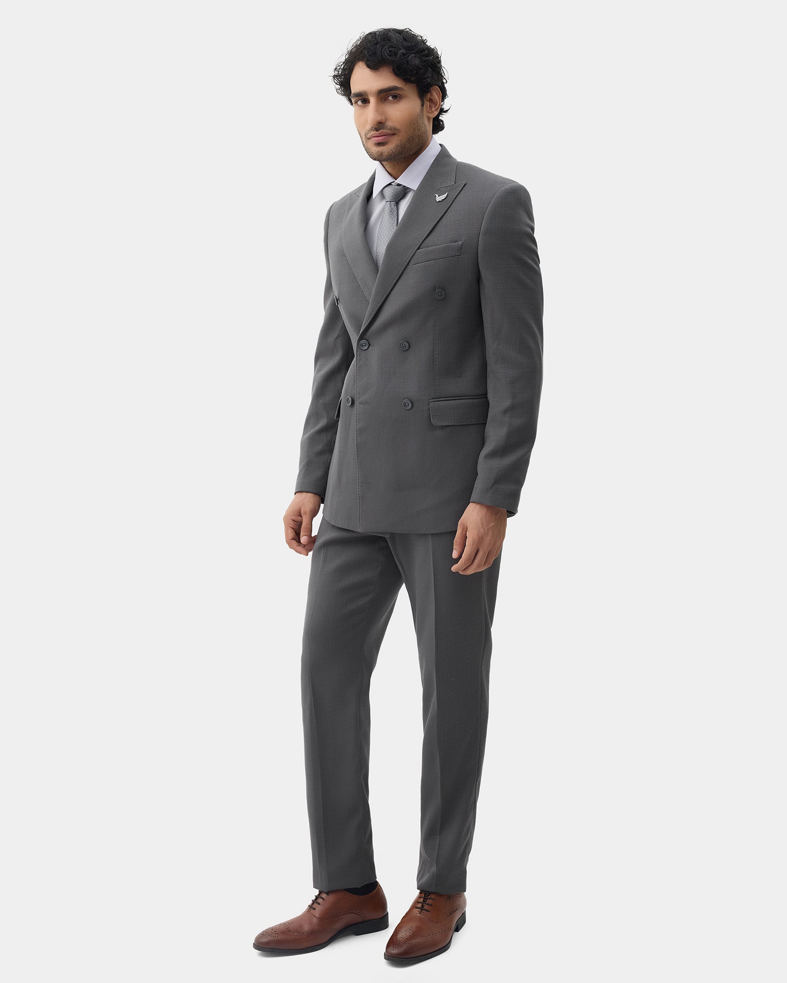 Grey Two Piece Textured Suit - Elvin