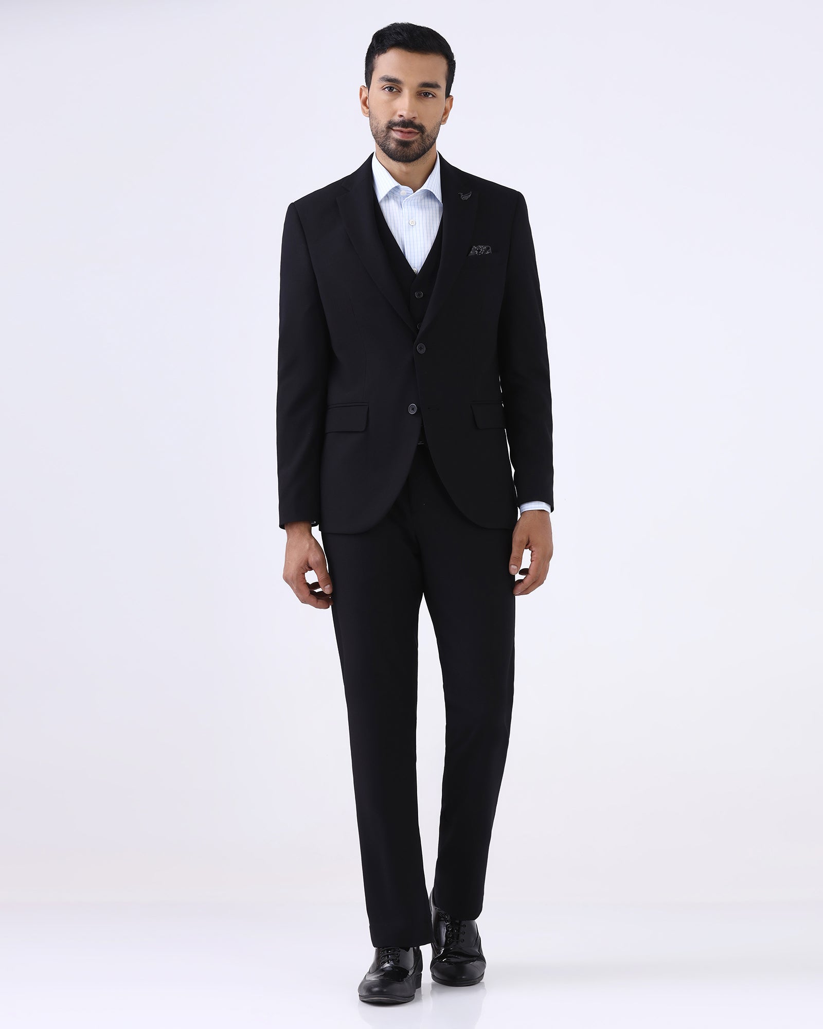 Black Three Piece Solid Suit - Zelm