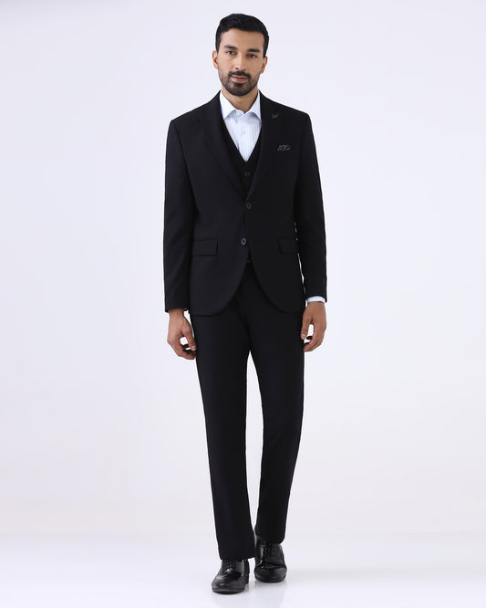 Black Three Piece Solid Suit - Zelm