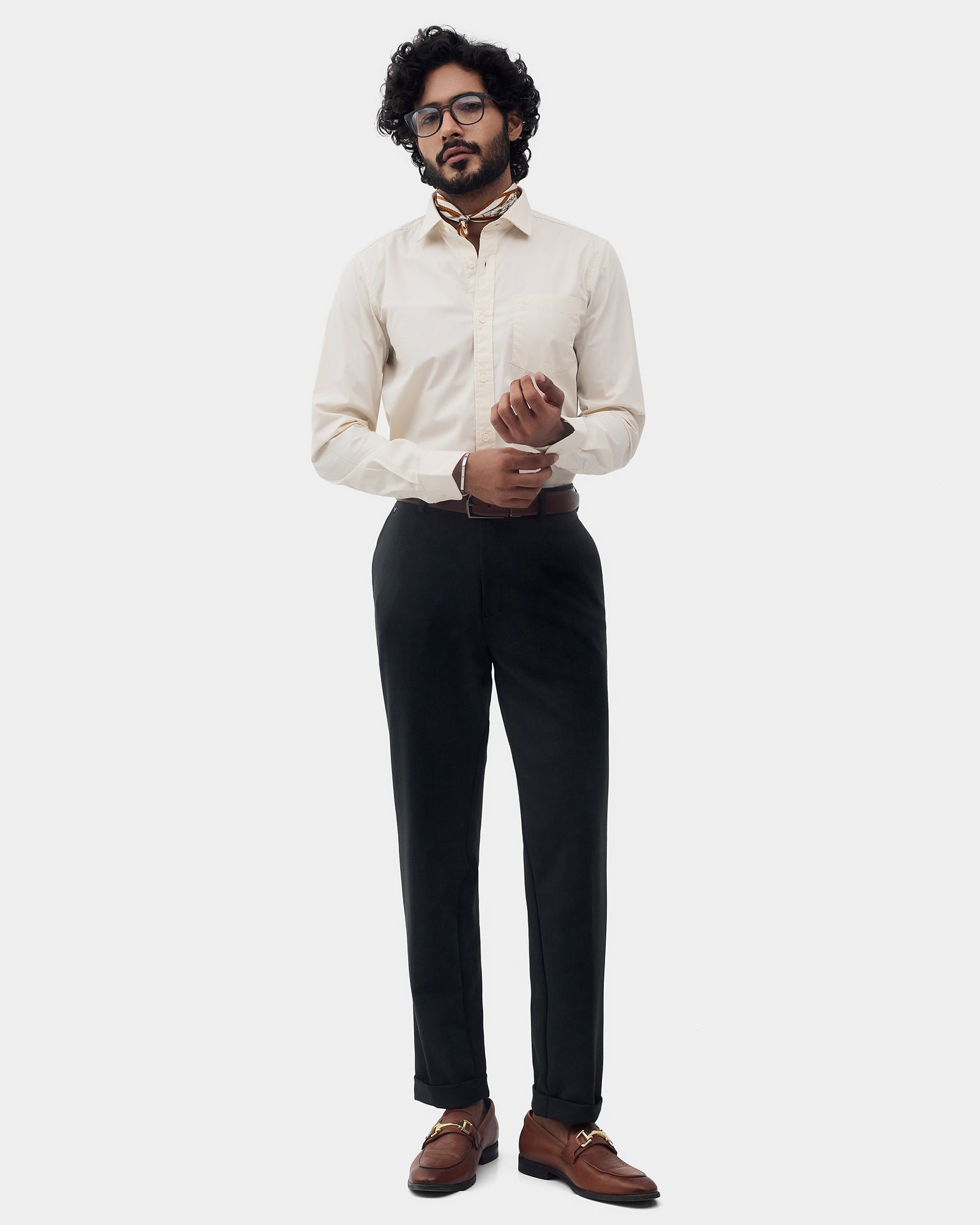 Cream Solid Shirt - Lujo