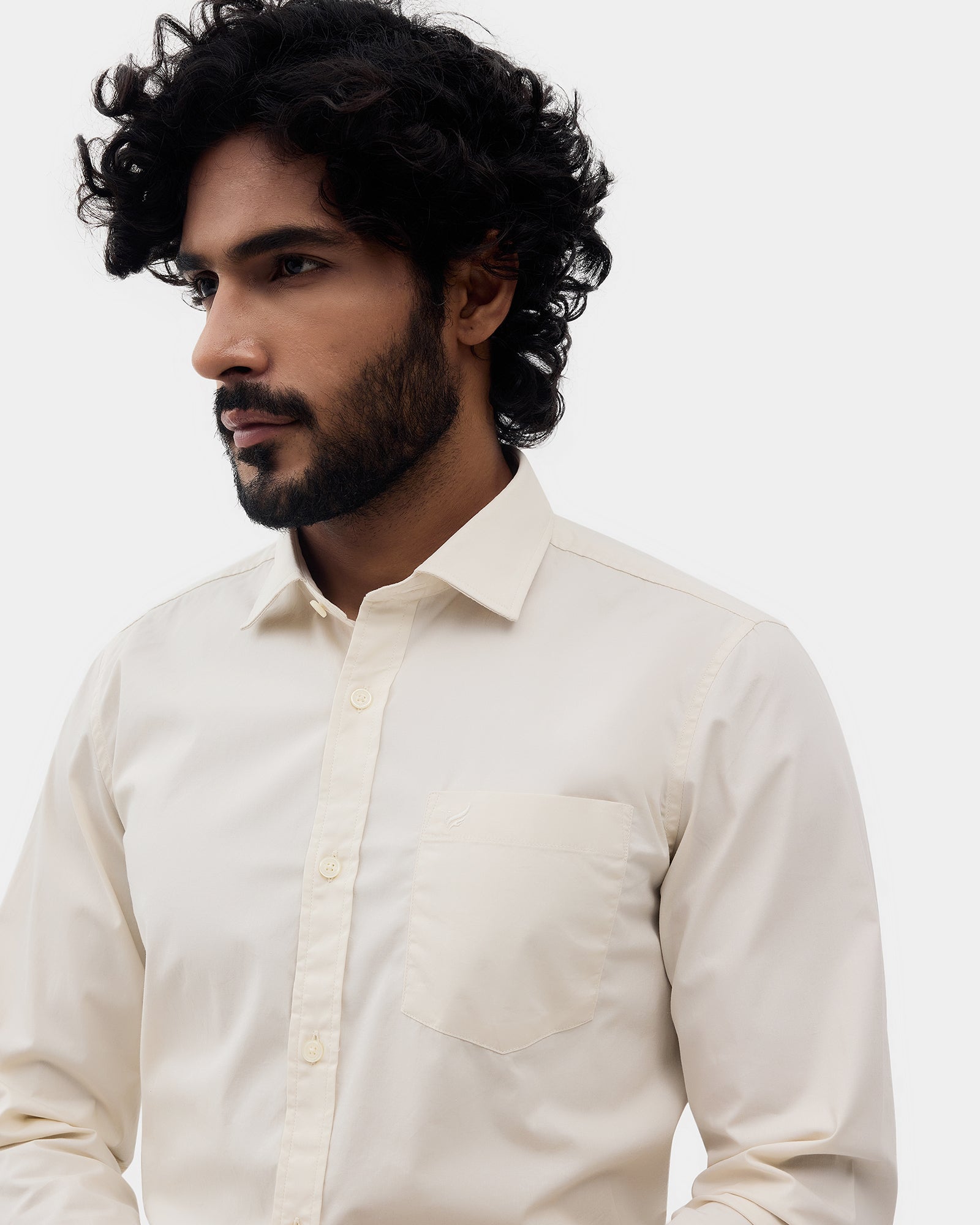 Cream Solid Shirt - Lujo