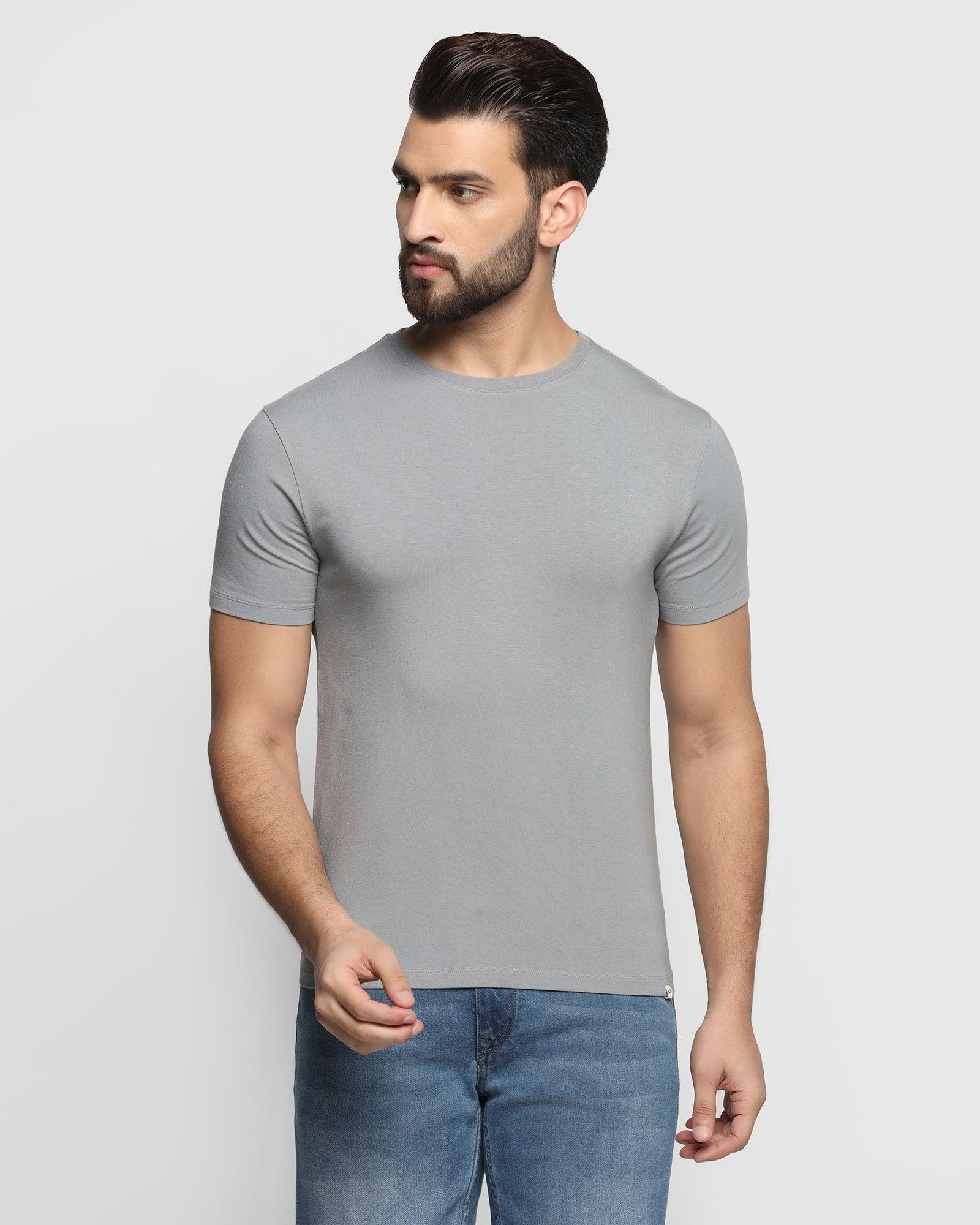 Crew Neck Ash Grey Solid T Shirt - Hola