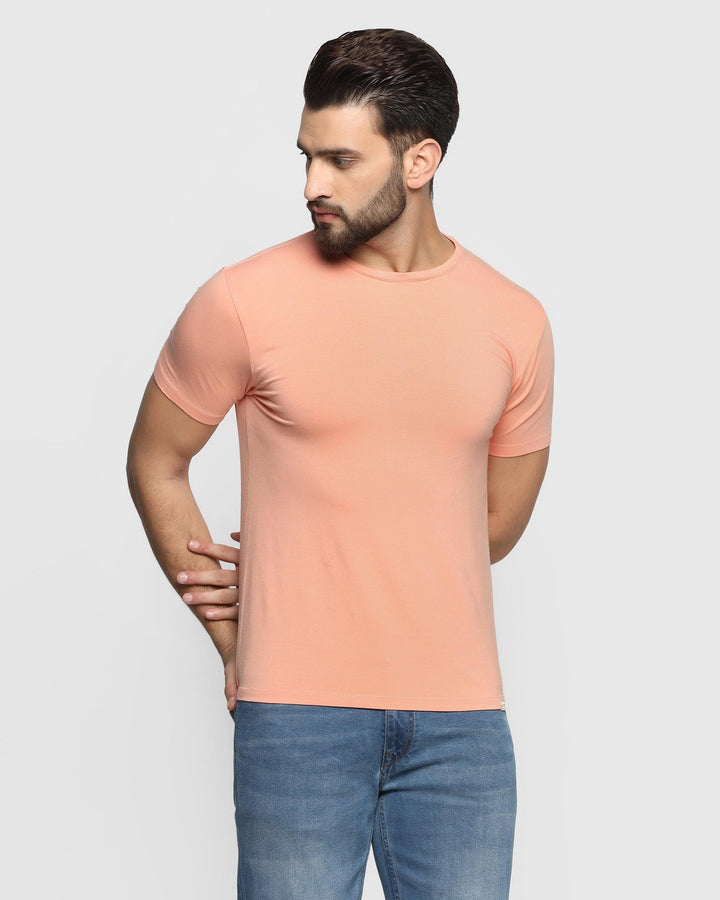 Crew Neck Candy Orange Solid T-Shirt - Hola