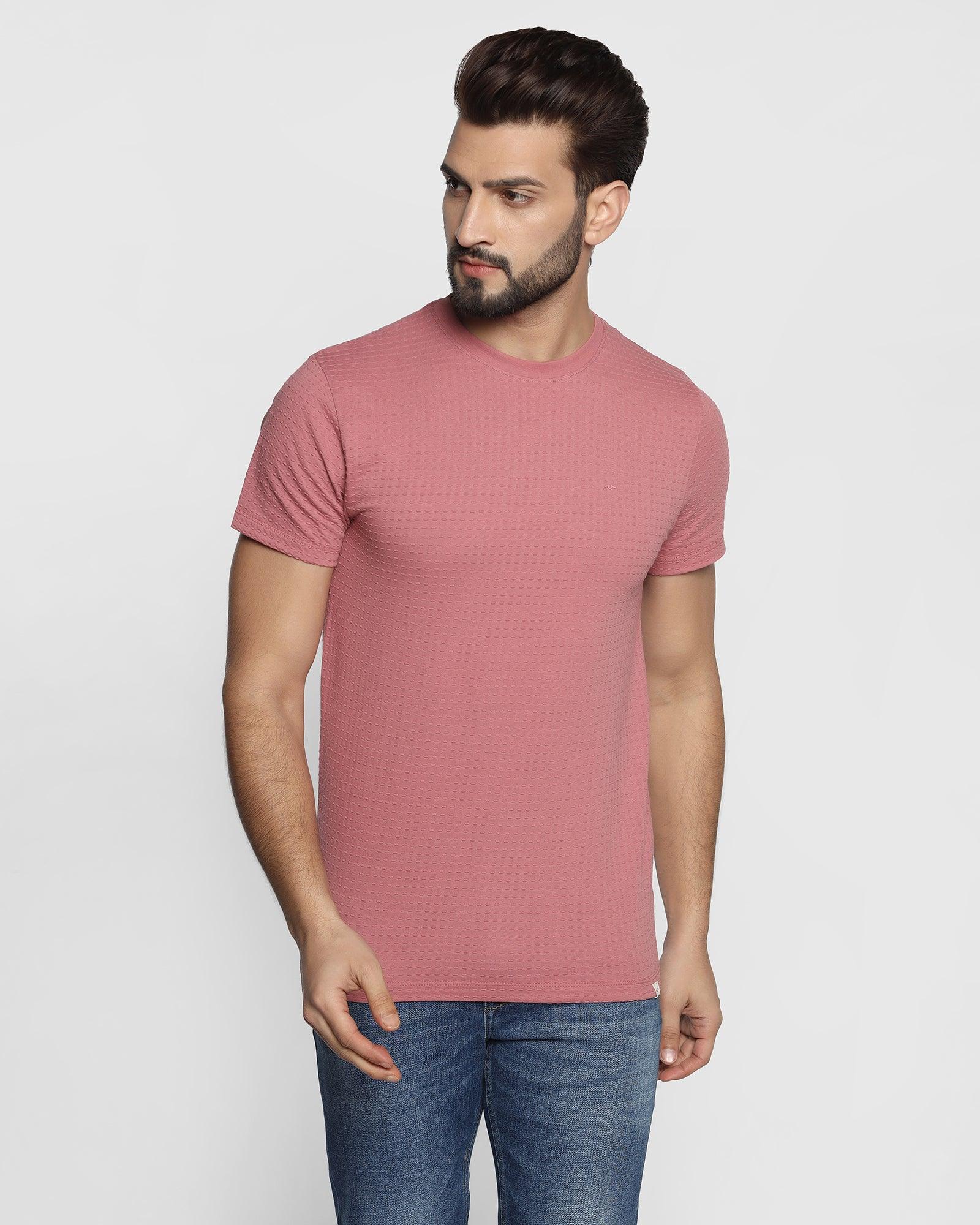 Crew Neck Dusty Pink Solid T Shirt - Sheath