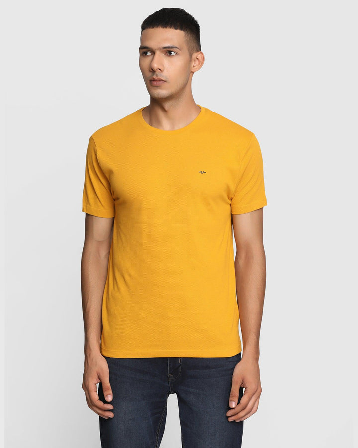 Crew Neck Ochre Solid T-Shirt - Solar