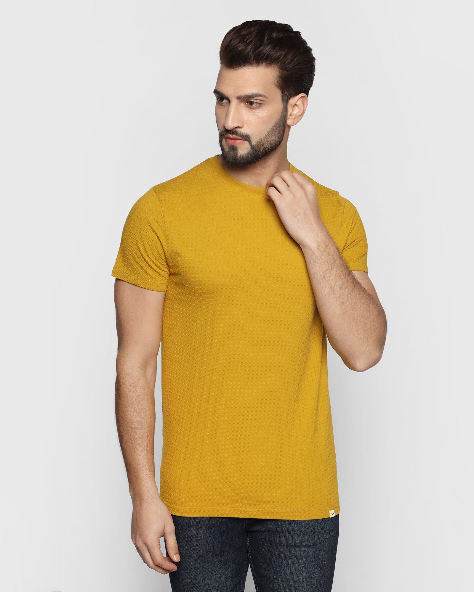Crew Neck Ochre Yellow Solid T Shirt - Sheath
