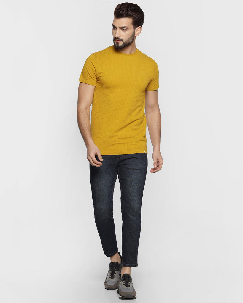 Crew Neck Ochre Yellow Solid T-Shirt - Sheath