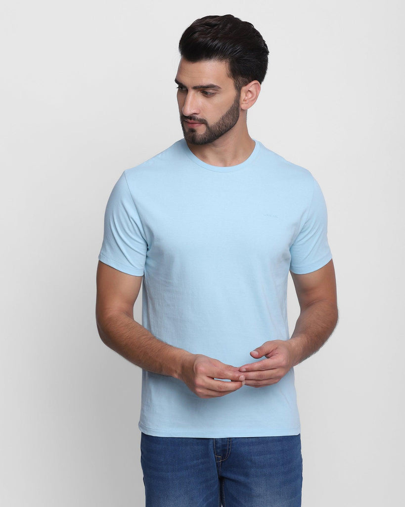 Crew Neck Powder Blue Solid T-Shirt - Leeds