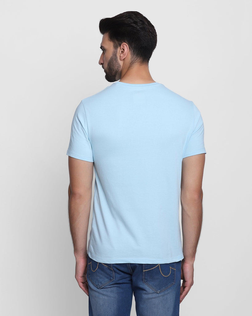 Crew Neck Powder Blue Solid T-Shirt - Leeds