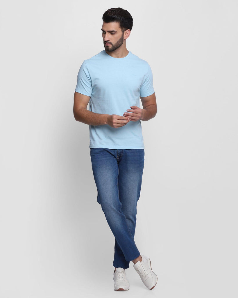 Crew Neck Powder Blue Solid T-Shirt - Leeds