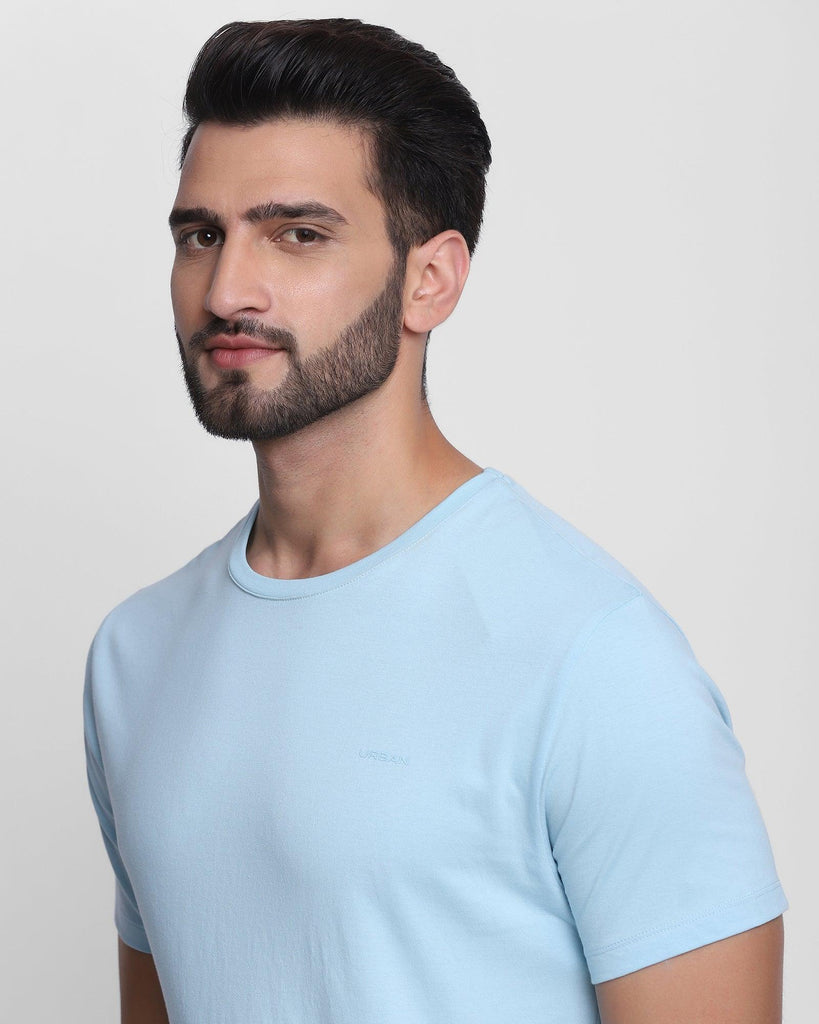 Crew Neck Powder Blue Solid T-Shirt - Leeds