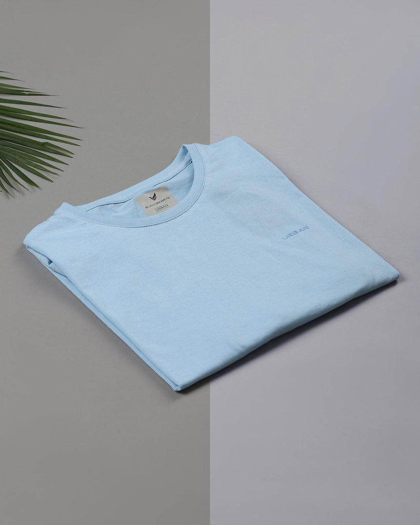 Crew Neck Powder Blue Solid T-Shirt - Leeds