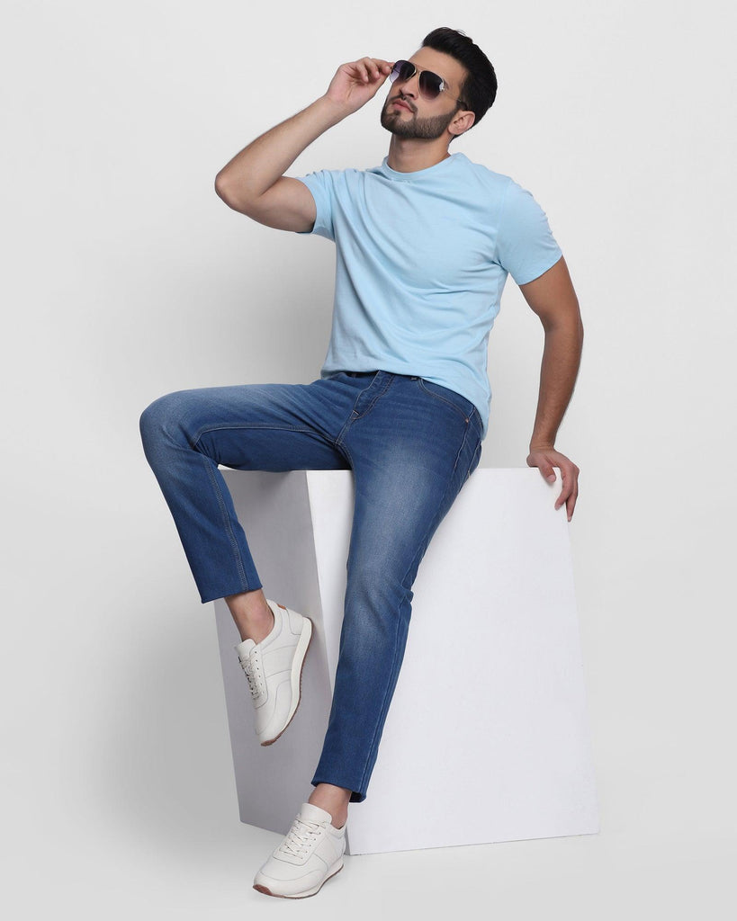 Crew Neck Powder Blue Solid T-Shirt - Leeds