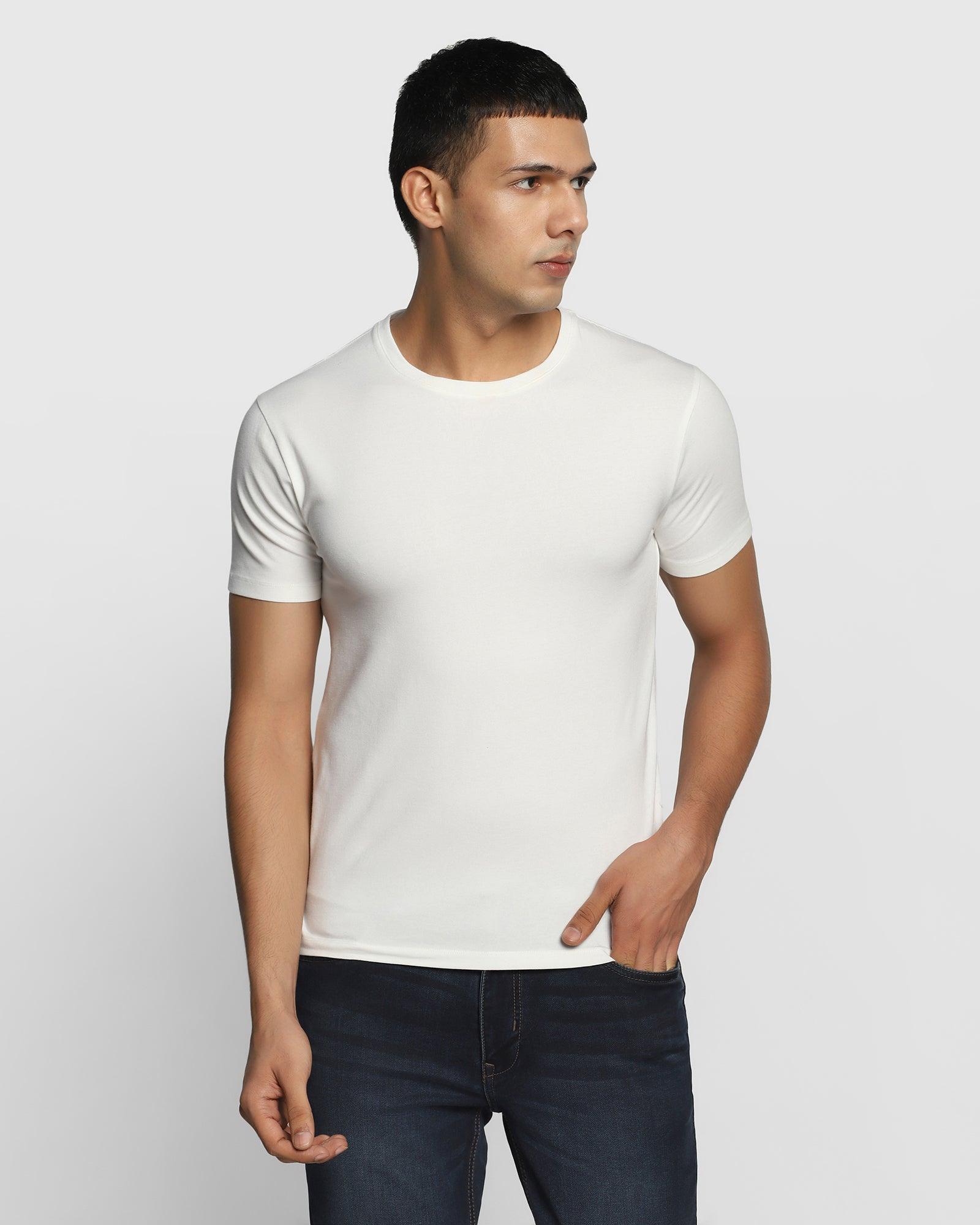 Crew Neck White Solid T-Shirt - Hola