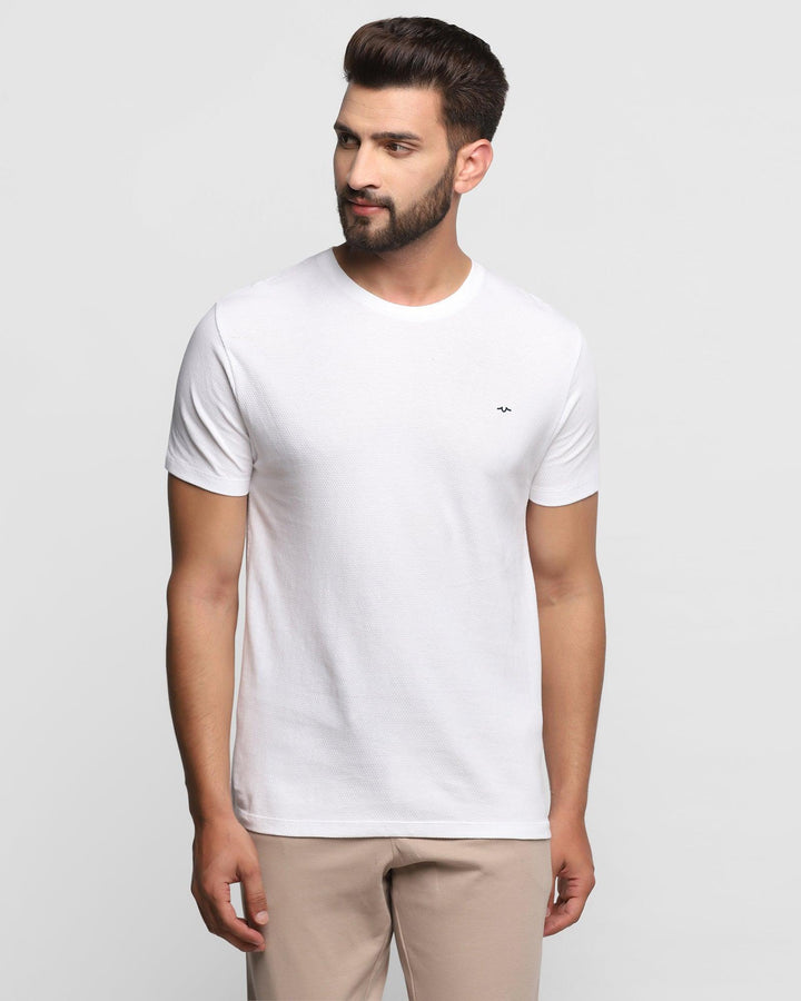 Crew Neck White Solid T-Shirt - Solar