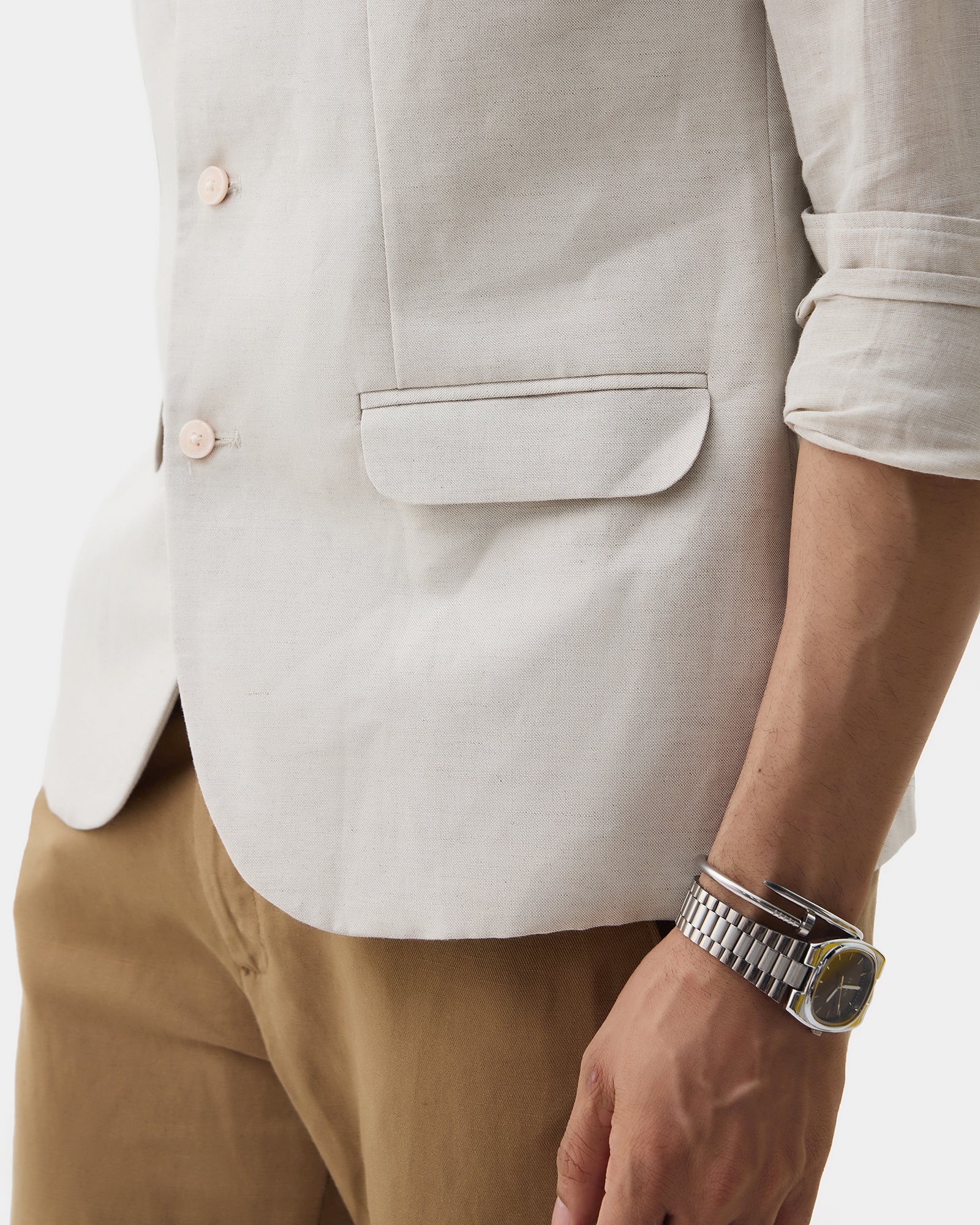 Beige Bandhgala Linen Textured Waistcoat - Drift