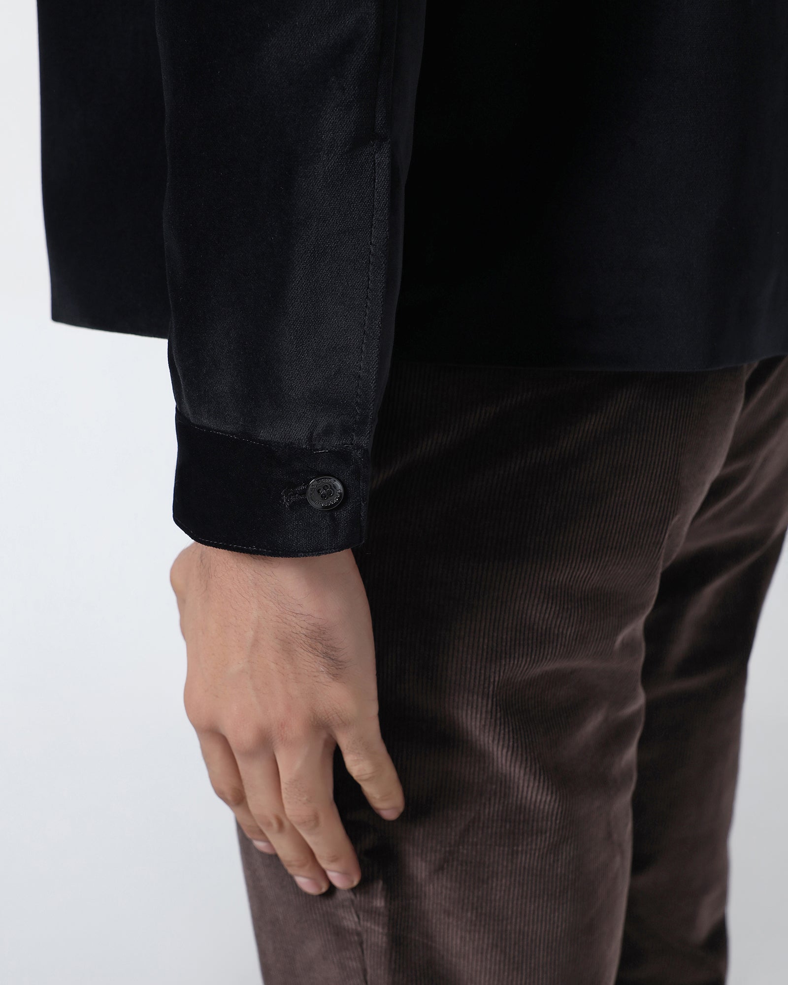 Black Slim Fit Velvet Zipper Jacket - Haiku