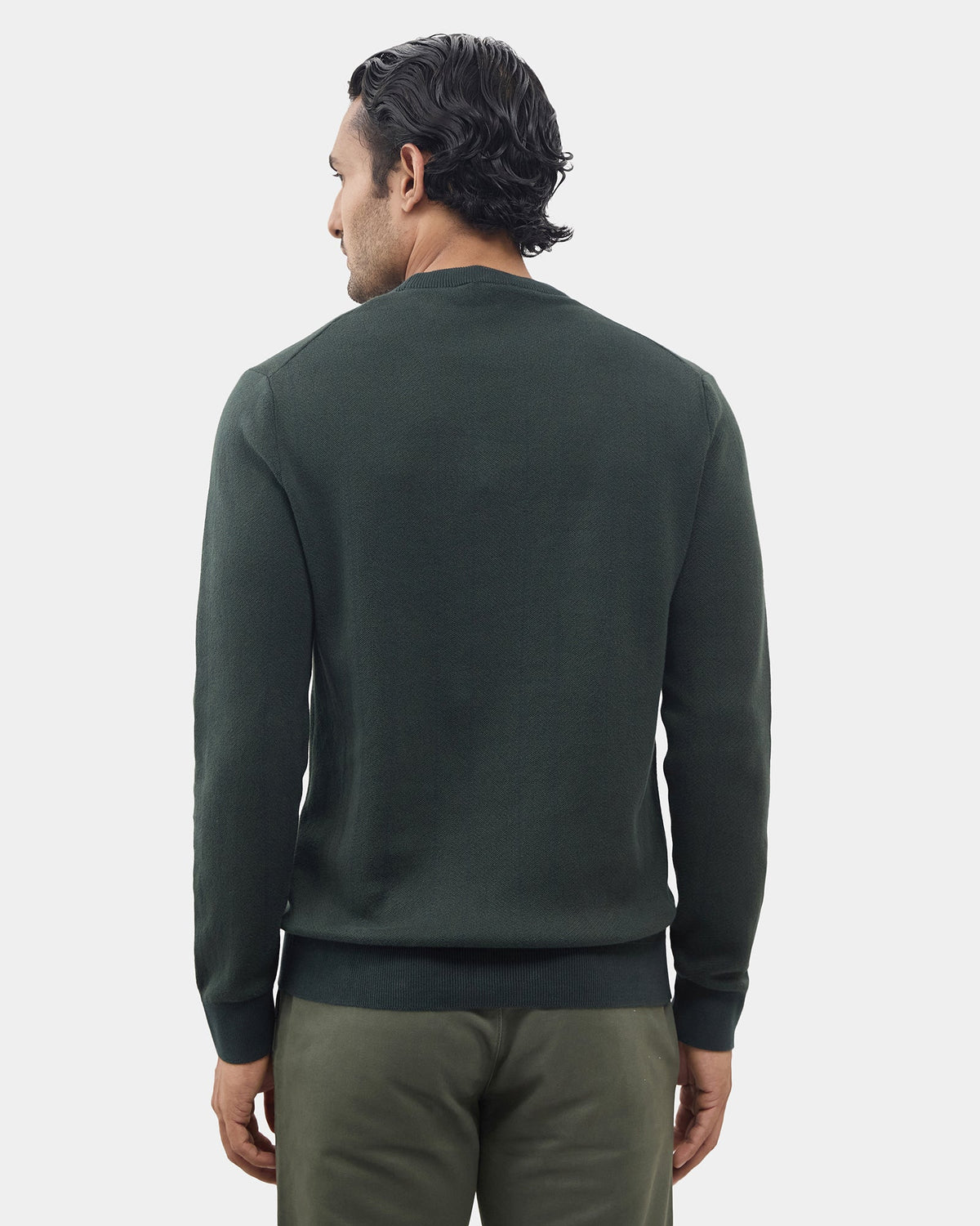 Dark Green Crew Neck Textured Sweater - Marita