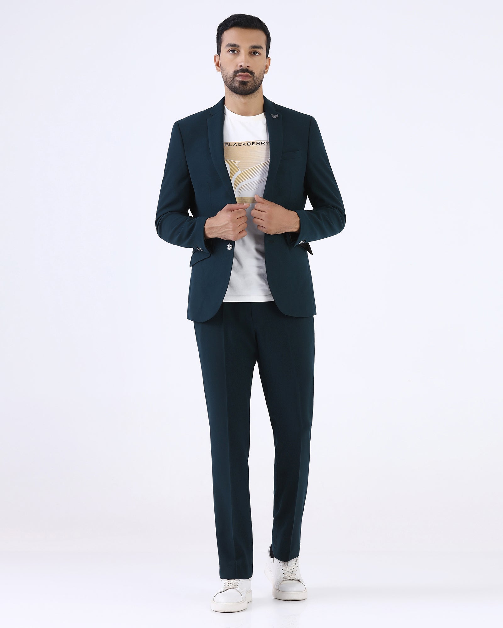 Dark Green Three Piece Textured Suit - Gerren