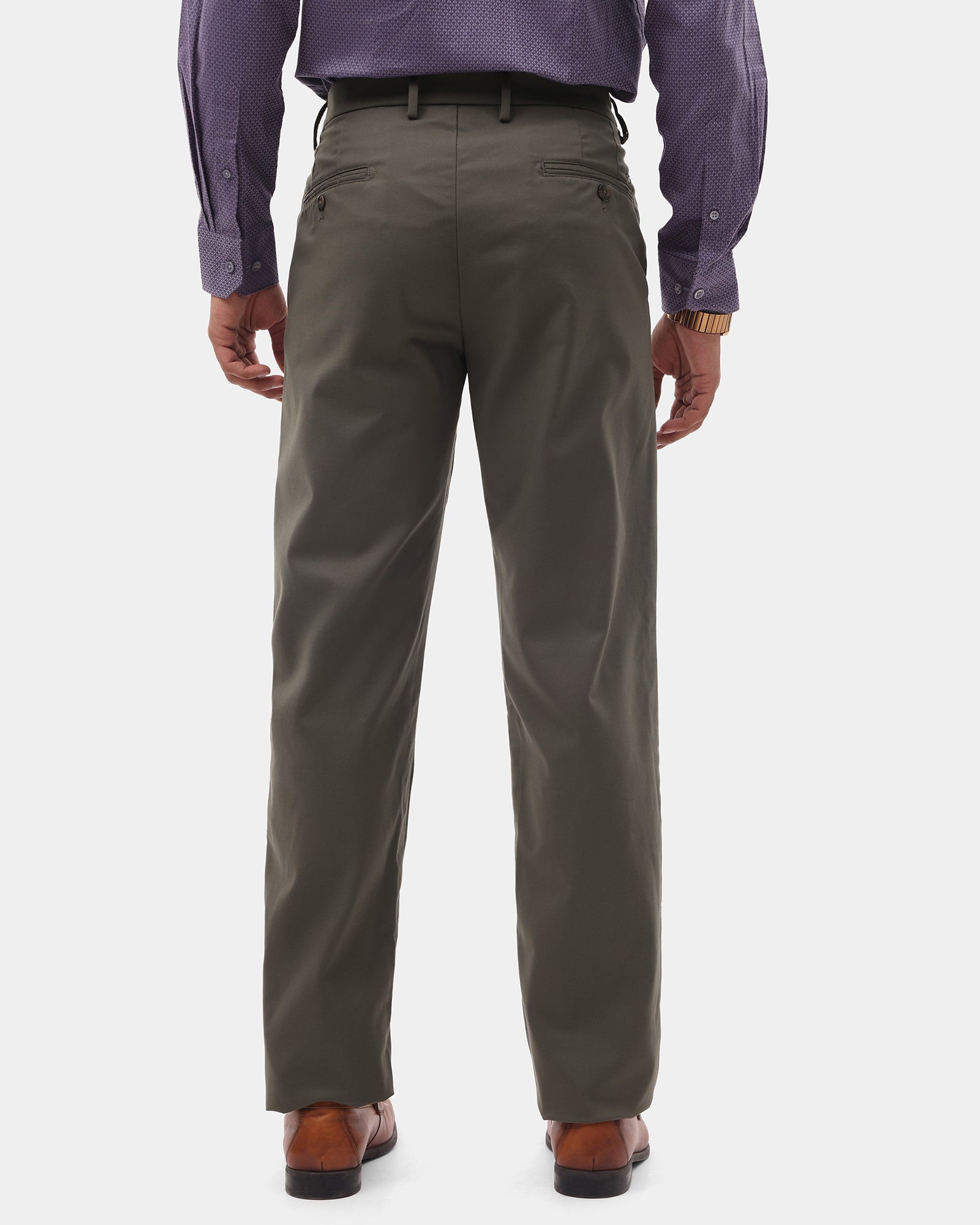 Dark Olive Unwrinkle Solid Khakis - Elgon