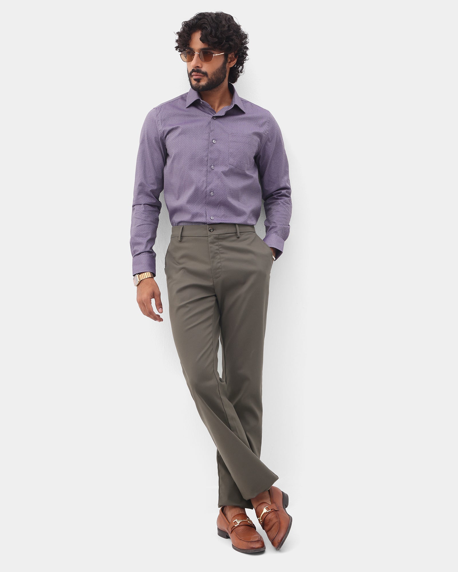 Dark Olive Unwrinkle Solid Khakis - Elgon
