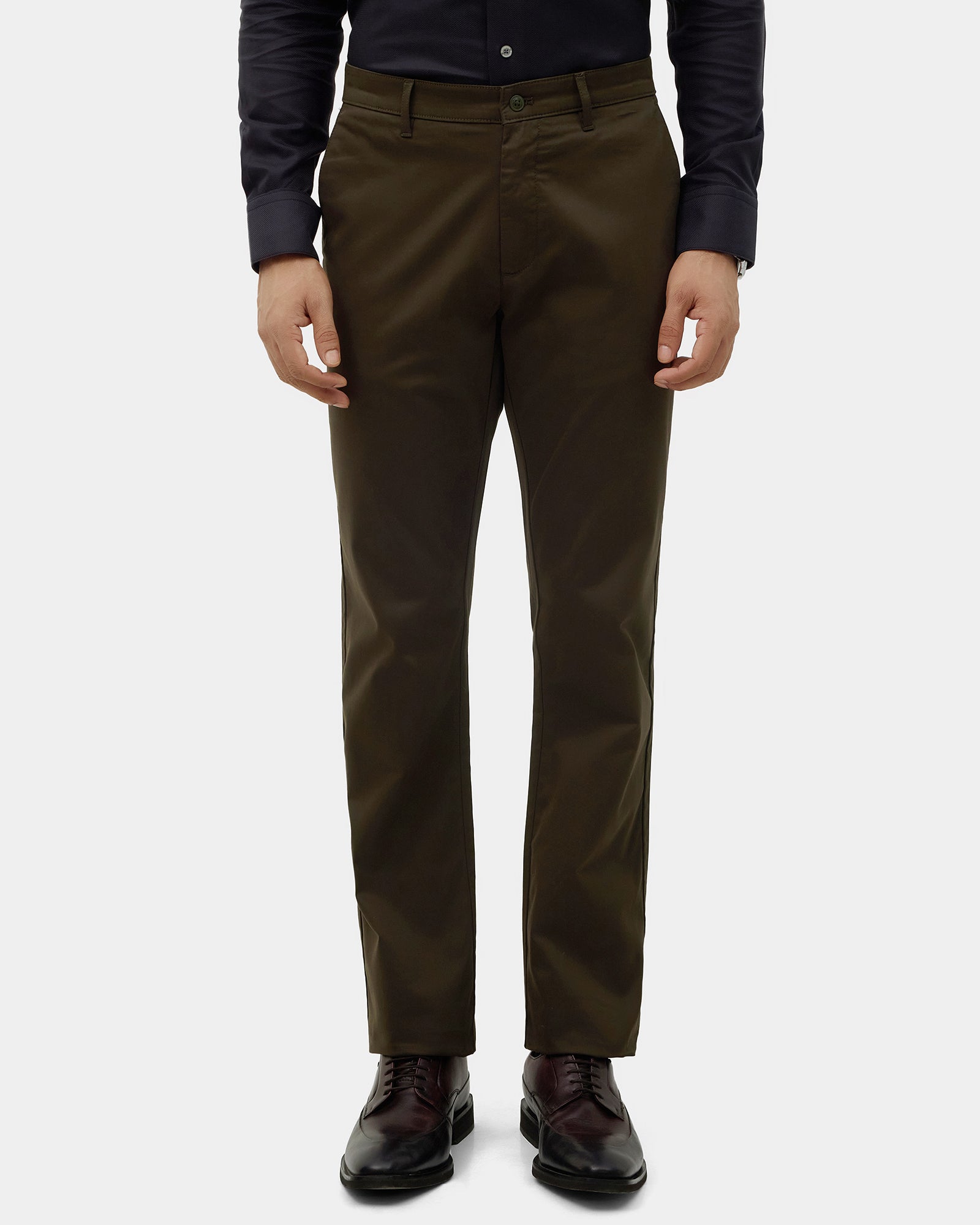 Dark Olive Unwrinkle Solid Khakis - Sinai