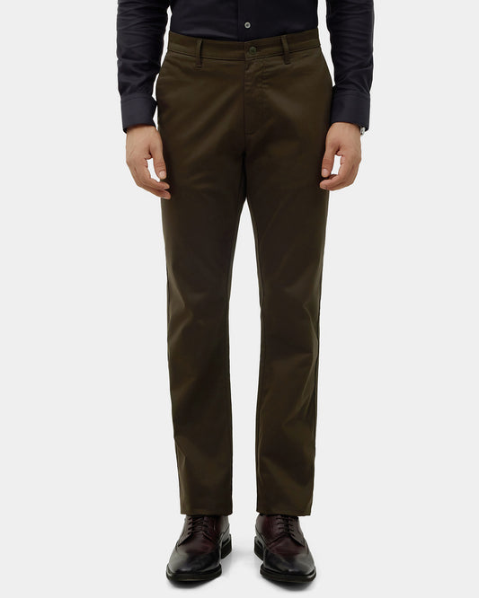 Dark Olive Unwrinkle Solid Khakis - Sinai