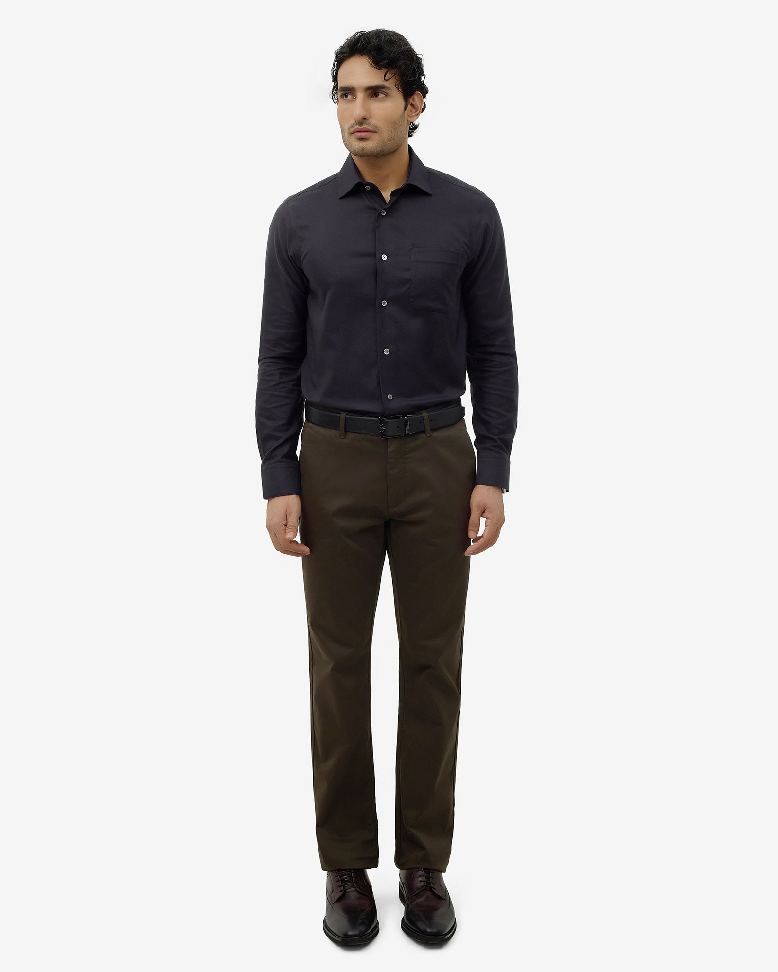 Dark Olive Unwrinkle Solid Khakis - Sinai