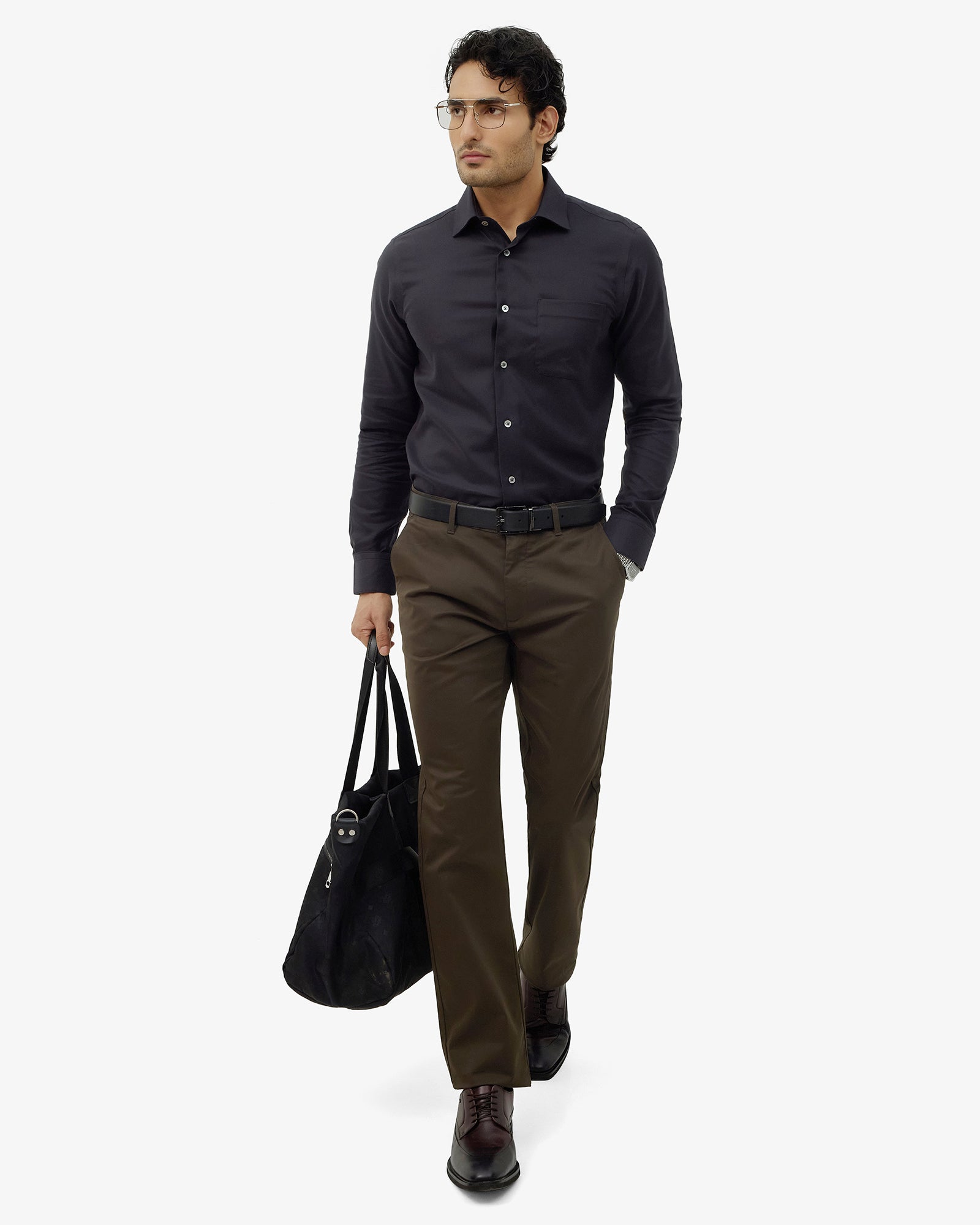 Dark Olive Unwrinkle Solid Khakis - Sinai