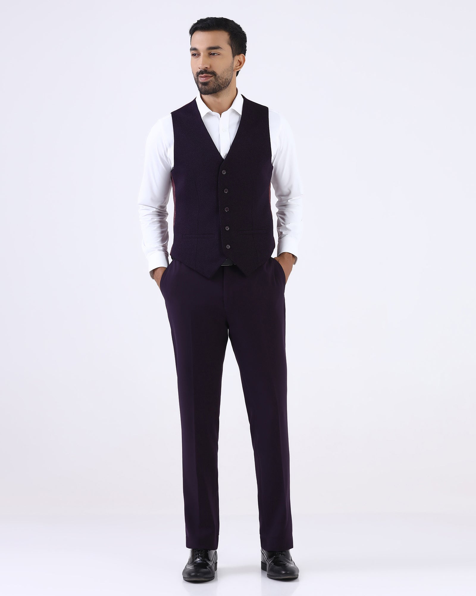 Dark Purple Three Piece Textured Suit - Gerren