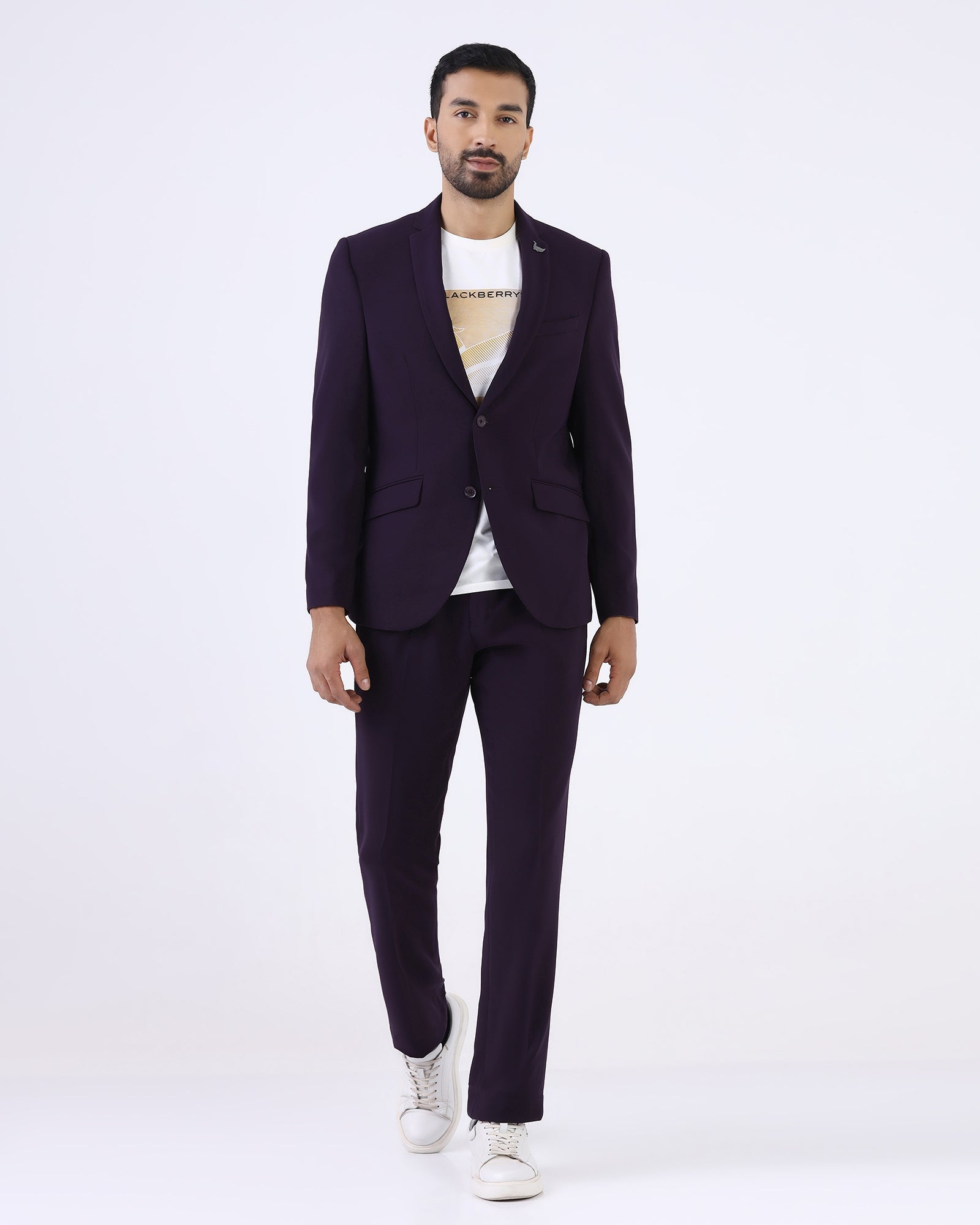 Dark Purple Three Piece Textured Suit - Gerren
