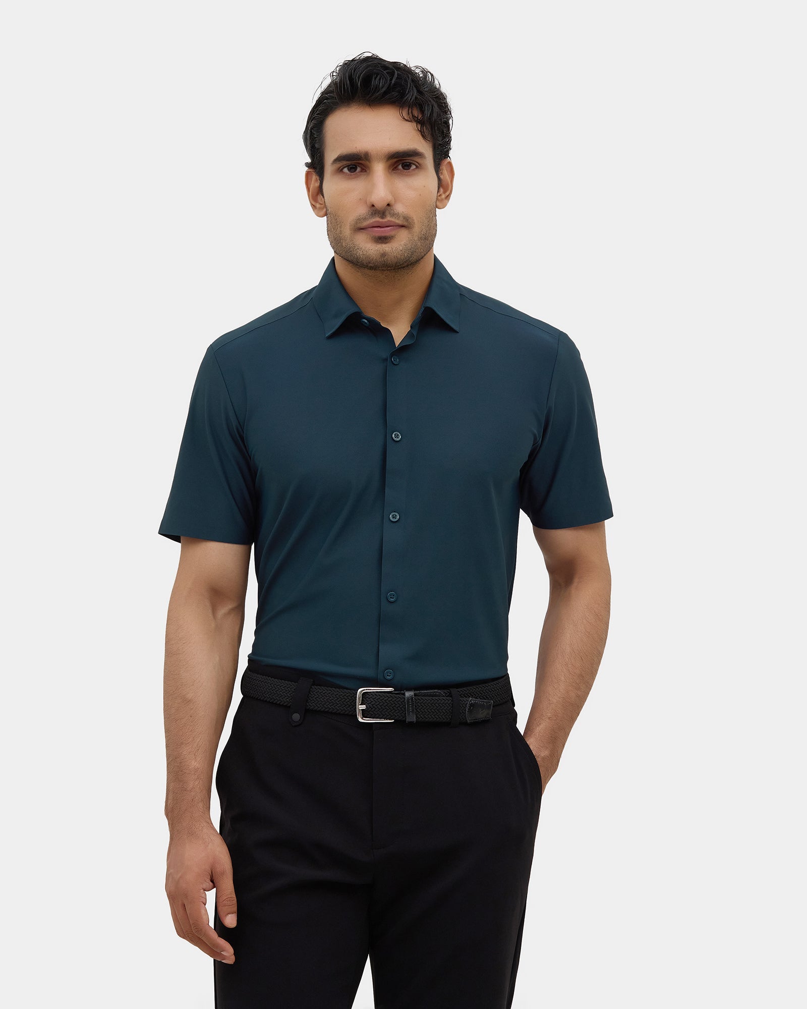 Deep Teal TechPro Textured Shirt - Kanon