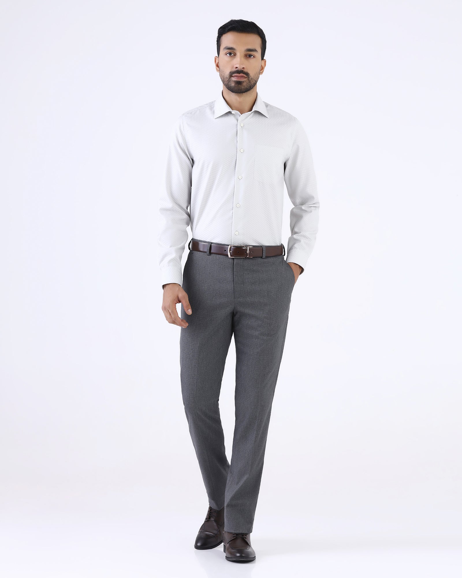 Grey Staples Dobby Formal Trouser - Fredious