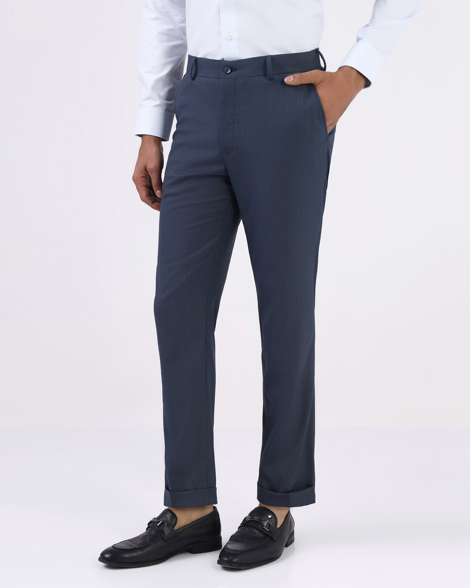Blue Textured Formal Trouser - Benzous