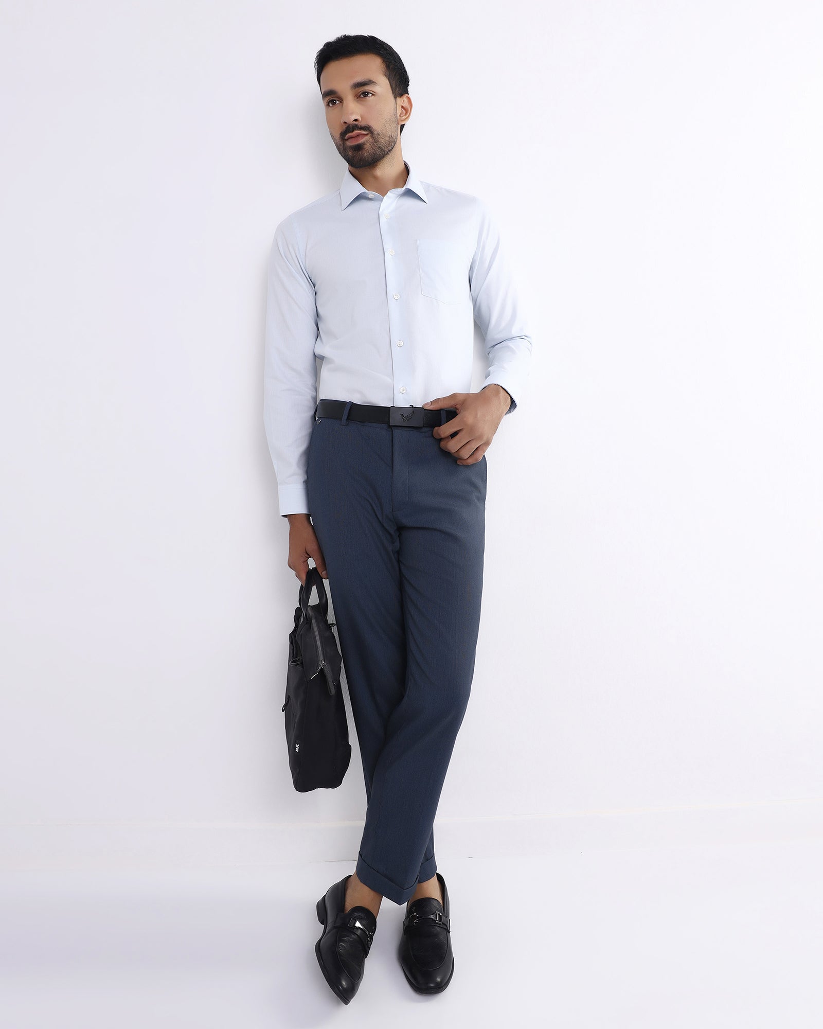 Blue Formal Dobby Formal Trouser - Benzous