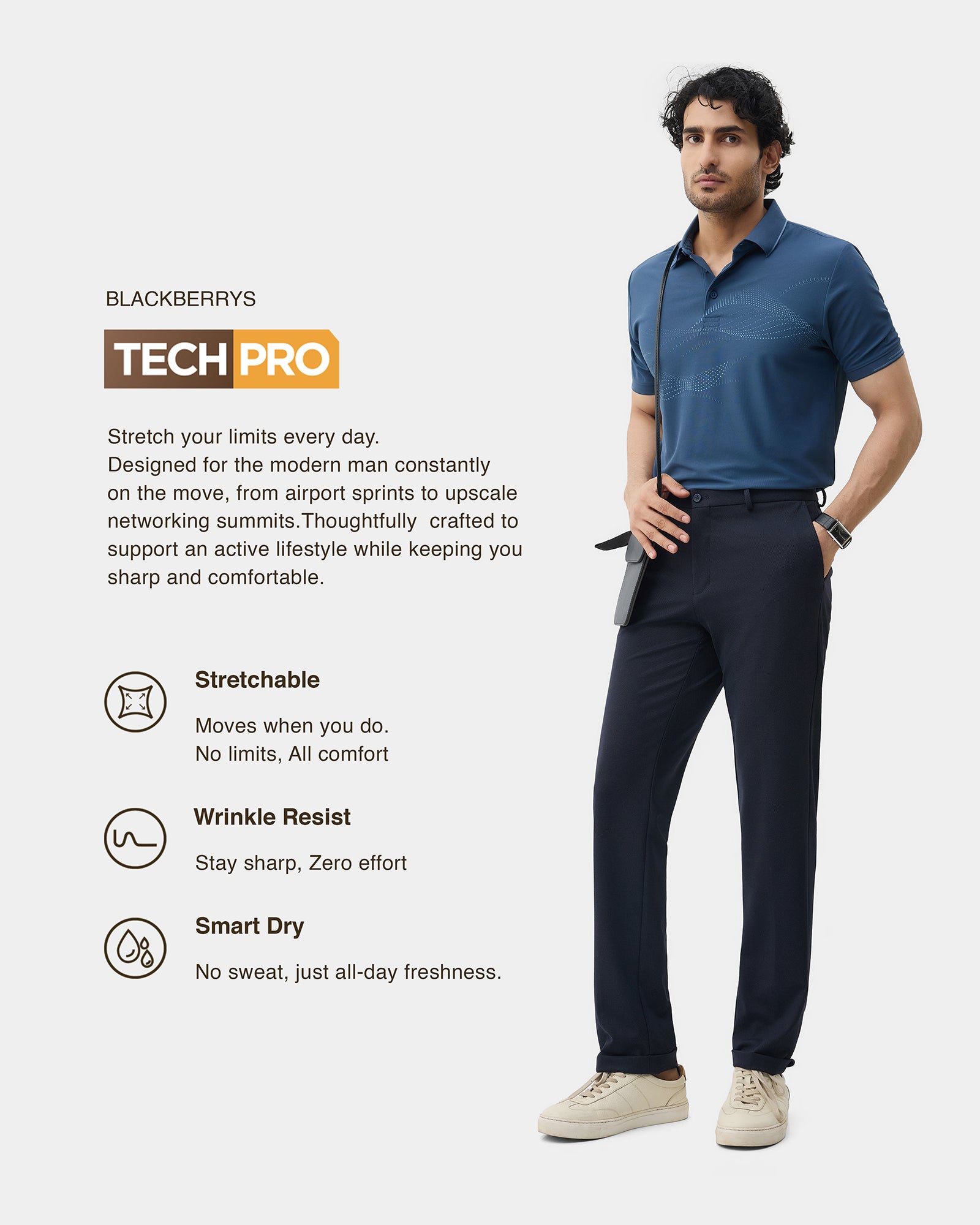 Navy TechPro Textured Trouser - Meteor