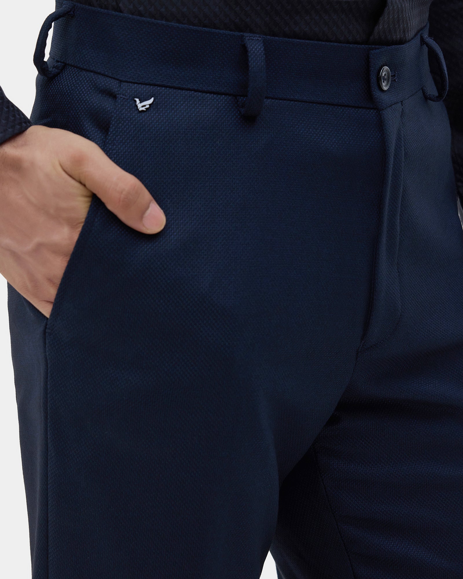 Navy Textured Trouser - Farer